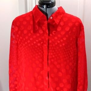 D L G  Woman's  Red button down blouse, long sleeves SZ 16